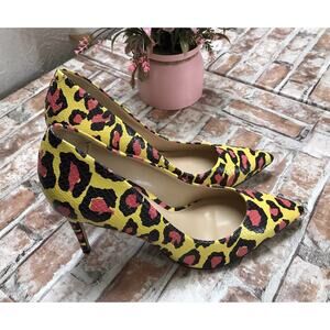 Vince Camuto Croc Animal Print Leather Pointed Toe Pump MultiColor Natural Sz 7M